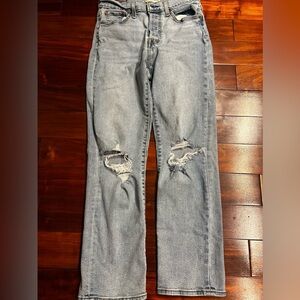 Levi's Light Gray Distressed Straight Leg Jeans wedgie straight